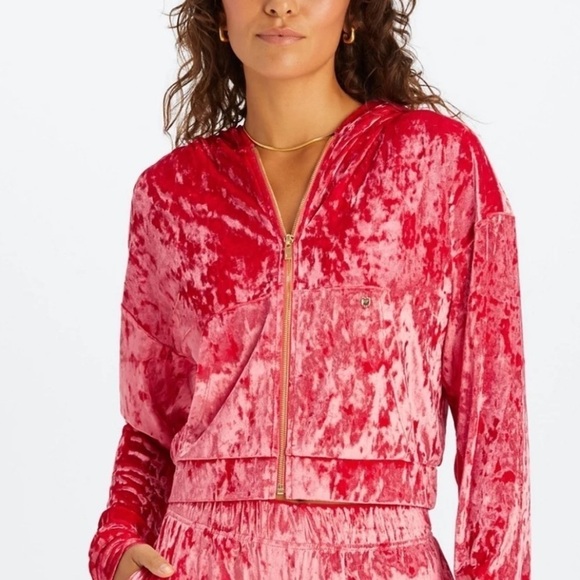 Fabletics Crushed Velour Zip Up Hoodie Strawberry Red NWT Medium - Picture 11 of 11